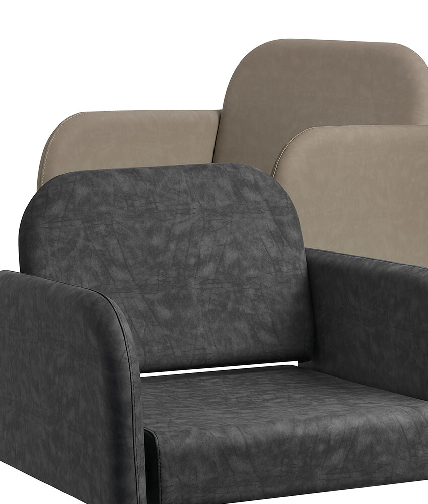 Poltrona per parrucchiere: Opera - In foto colori: Black Peral P1 - Beige Pearl P4 - Luca Rossini Poltrona per parrucchiere: Opera - In foto colori: Black Peral P1 - Beige Pearl P4 - Luca Rossini